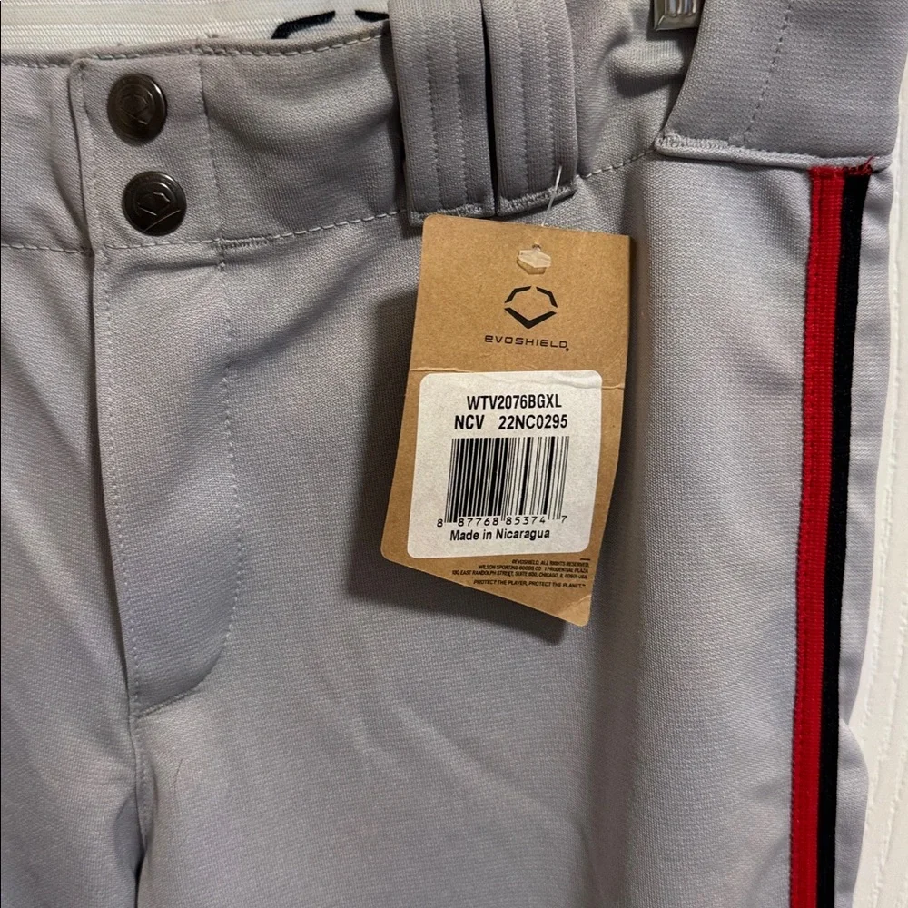 NWT Evoshield Boys Youth‎ Large Gray Baseball Pants Full Length Red Black Piping